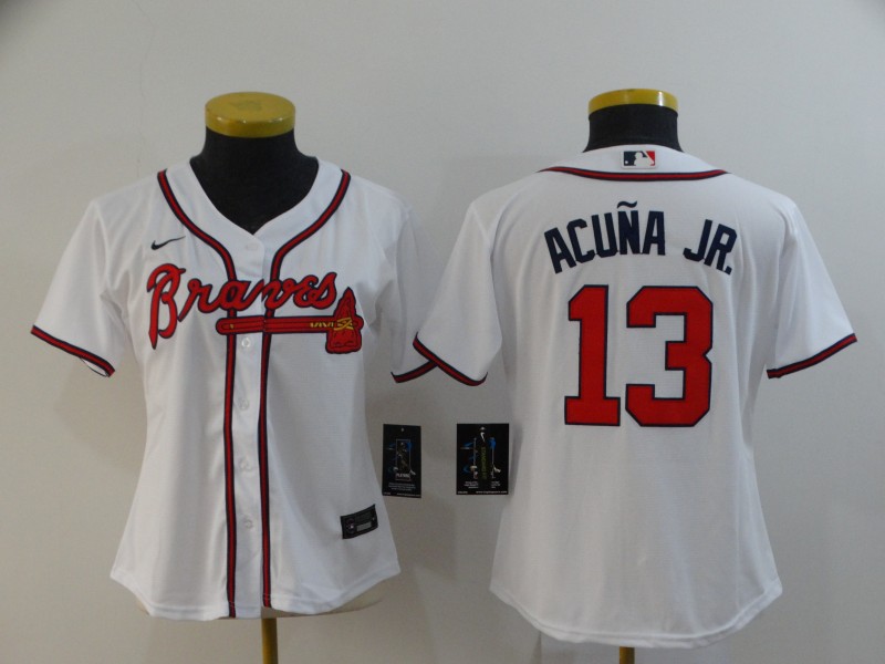 Women's Atlanta Braves #13 Ronald Acuña Jr White Cool Base Stitched MLB Jersey